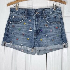 American Eagle AE Denim '90s Boyfriend Short Embroidered, Size 0 Denim Blue